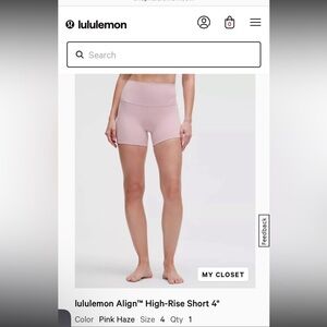 Lululemon pink haze align shorts